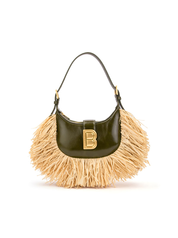 Green Oiled Leather w/ Fringed Wicker