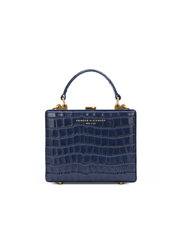 Navy Blue Croc Embossed Leather