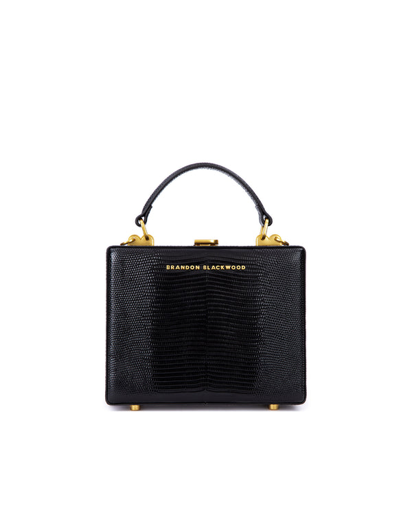 Black Lizard Embossed Leather
