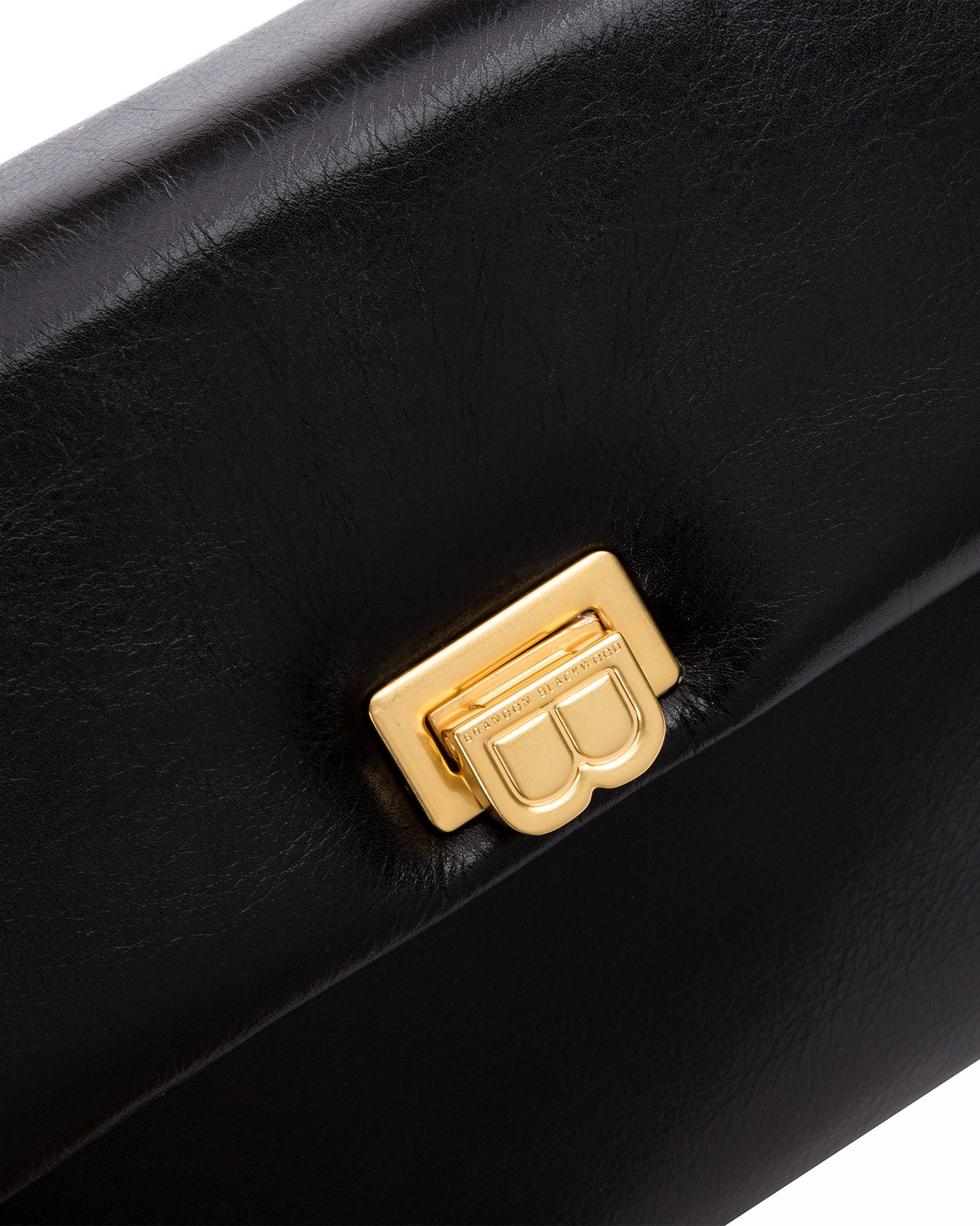 Brandon Blackwood New York - Lisa Shoulder Bag - Black Cracked Leather w/ Brass Hardware
