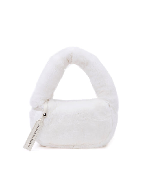 Front of Parker Shoulder Bag in White Rex Rabbit Fur with Genuine Leather Details 