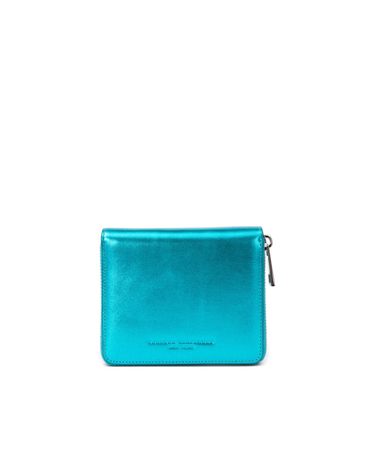 Front Tristan Bi-fold Wallet in Metallic Blue Leather 