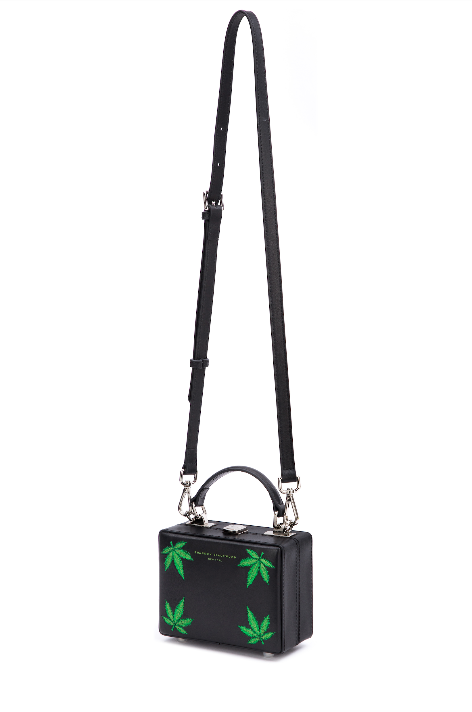 Brandon Blackwood New York - Mini Kendrick Trunk - 420 - Black Leather w/ Green Embroidered Leaves