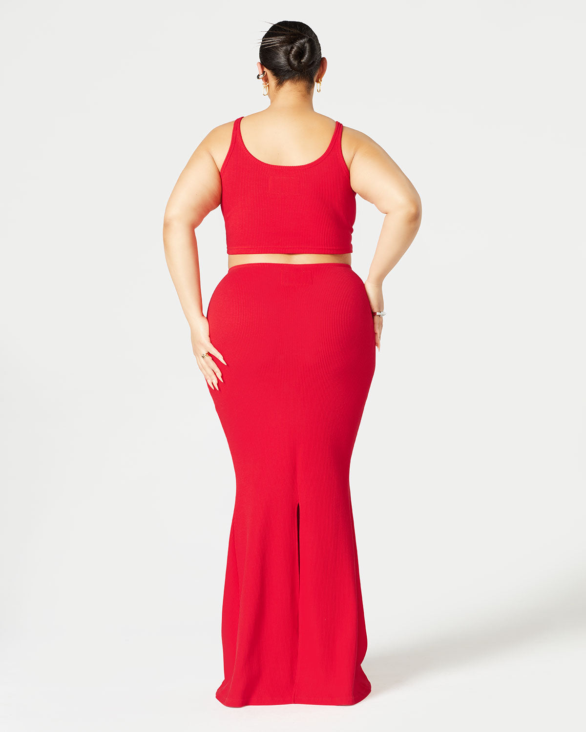 red crop top dress Ruched Detail Asymmetric One Shoulder Crop Top And Low Rise Maxi Skirt Co-Ord Set In Red Slinky | EGO US
