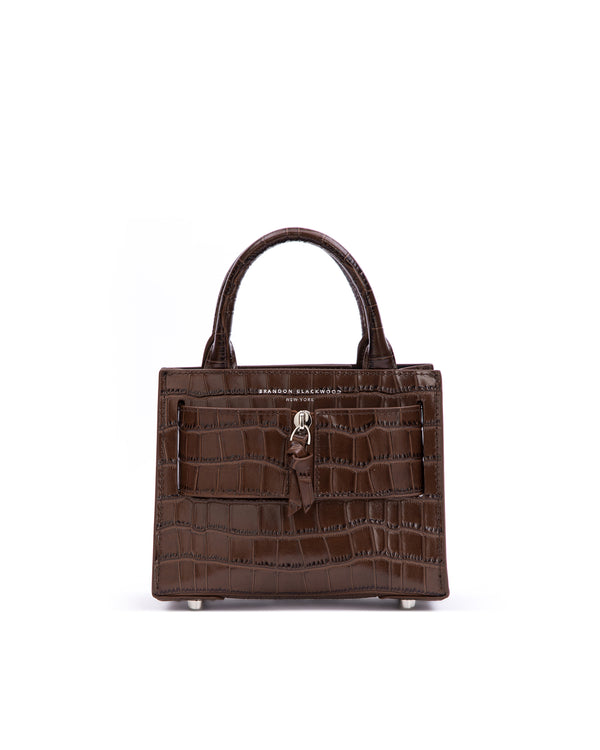 Chocolate Brown Croc Embossed Leather