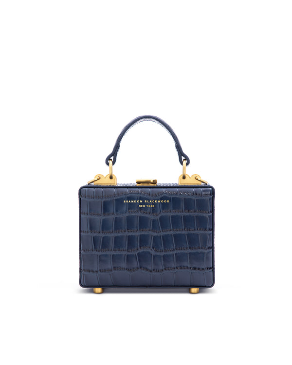 Navy Blue Croc Embossed Leather