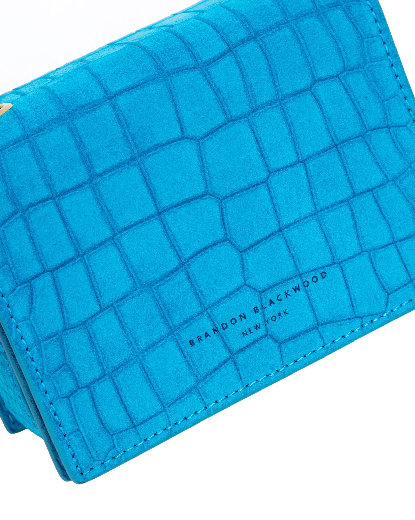 Brandon Blackwood New York - Mini Sophia Bag - Aqua Blue Croc Embossed w/ Gold Hardware