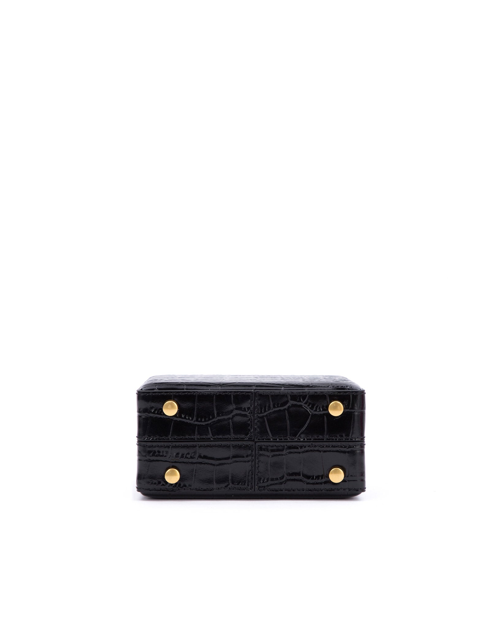 Brandon Blackwood New York - Mini Kendrick Trunk - Black Croc Embossed Leather w/ Brass Hardware