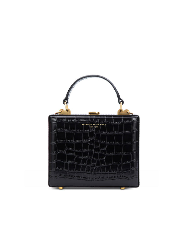 Black Croc Embossed Leather