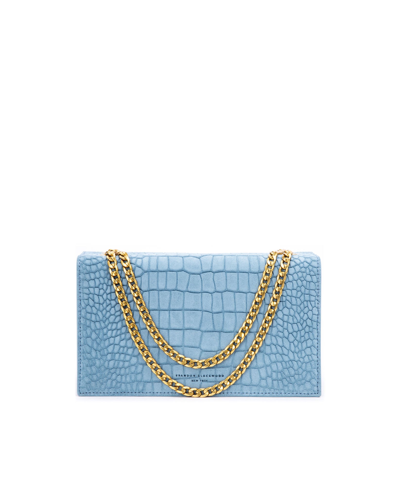 Brandon Blackwood New York - Standard Sophia Bag - Blue Croc Embossed w/ Gold Hardware
