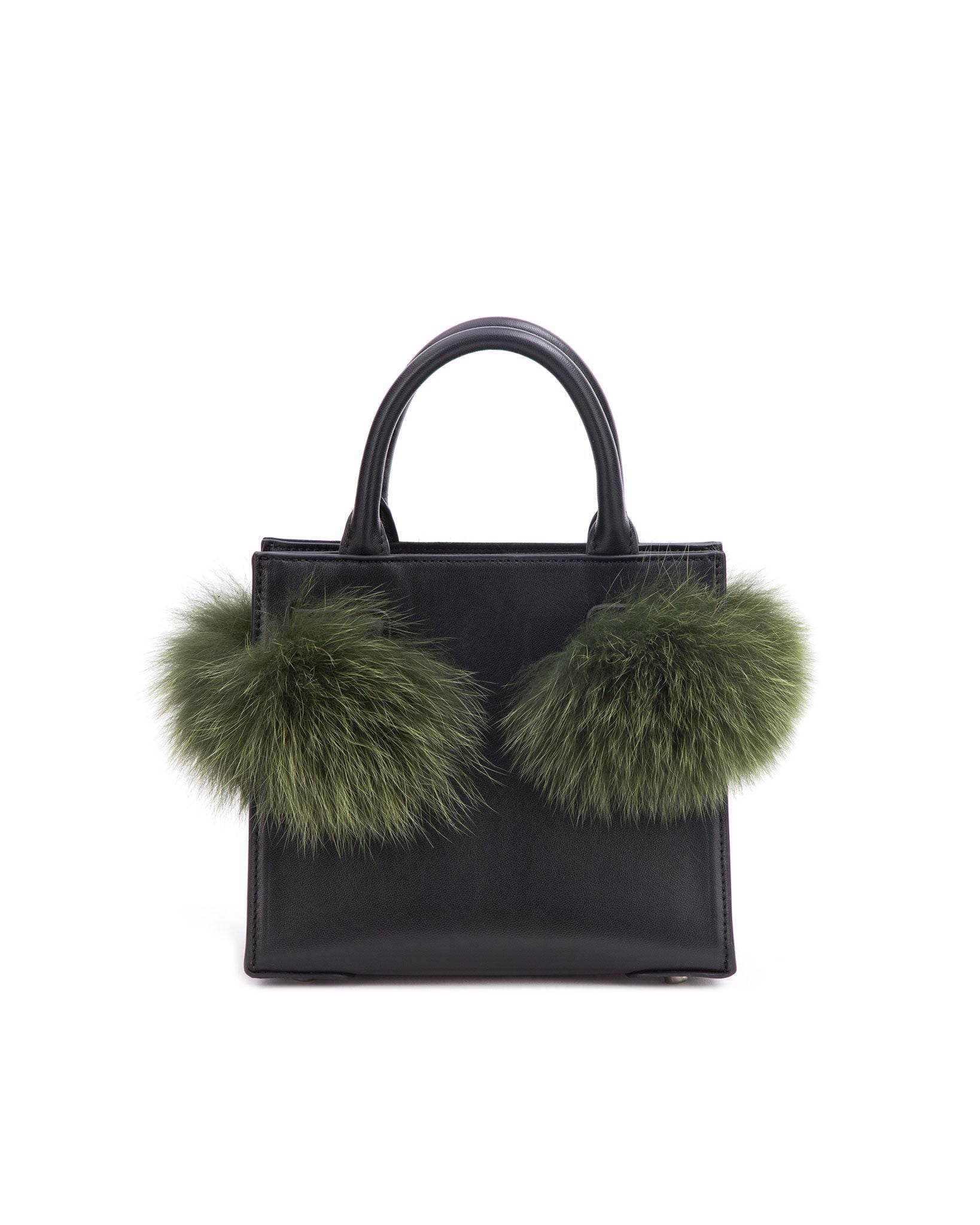 Real Fox Fur Handbag Black Shoulder Bag Women Fluffy Tote 