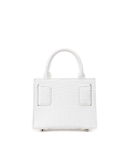 Back of Kuei Bag in white croc embossed leather with white croc embossed handle thumbnail 5