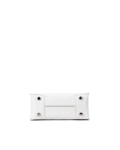 Bottom of Kuei Bag in white croc embossed leather four metal feet thumbnail 6