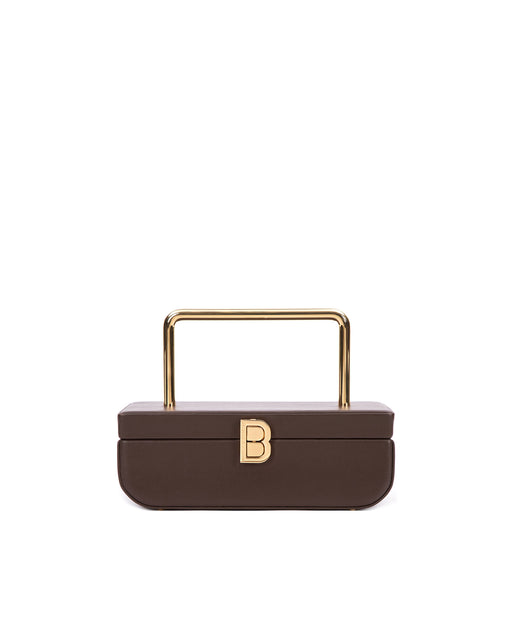 Front of the Vanity Purse in Brown Leather with 24K Gold Plated Brass Hardware