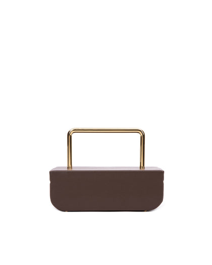 Back View of the Vanity Purse in  Brown  Leather with 24K Gold Plated Brass Hardware thumbnail 6