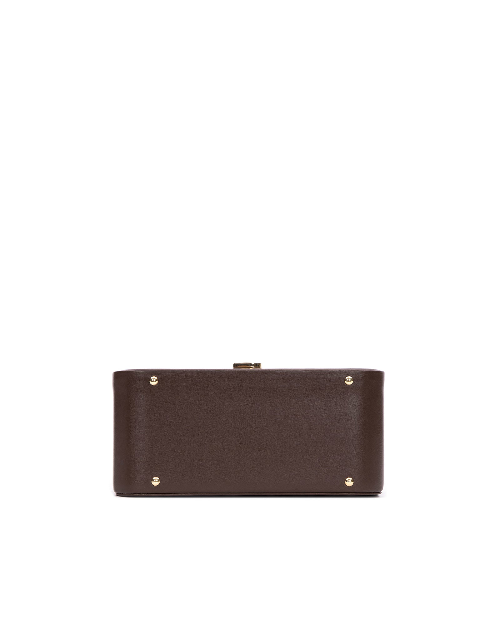 Bottom View of the Vanity Purse in Brown  Leather with 24K Gold Plated Brass Hardware