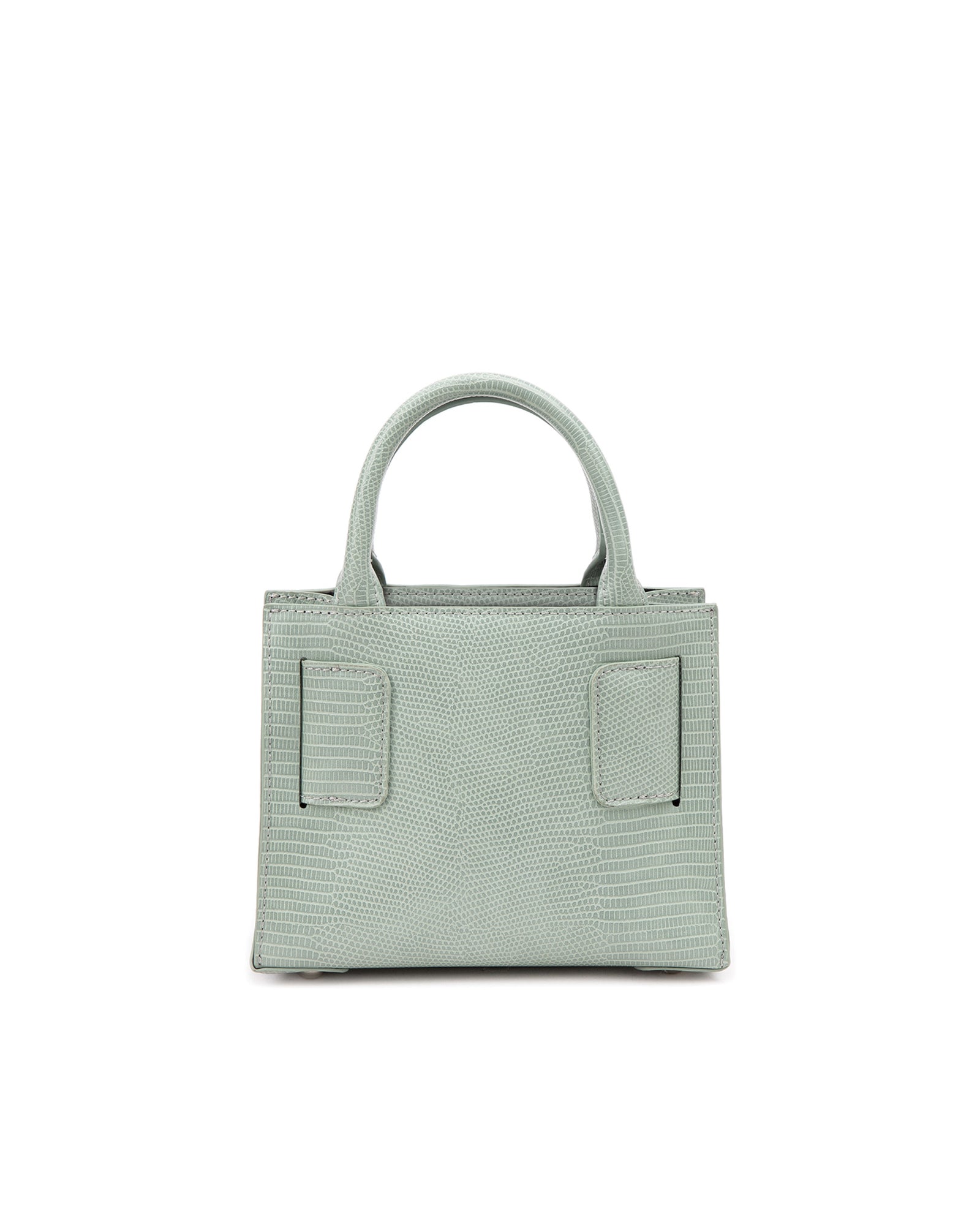 Back of Kuei Bag in cream croc embossed with cream croc embossed handle