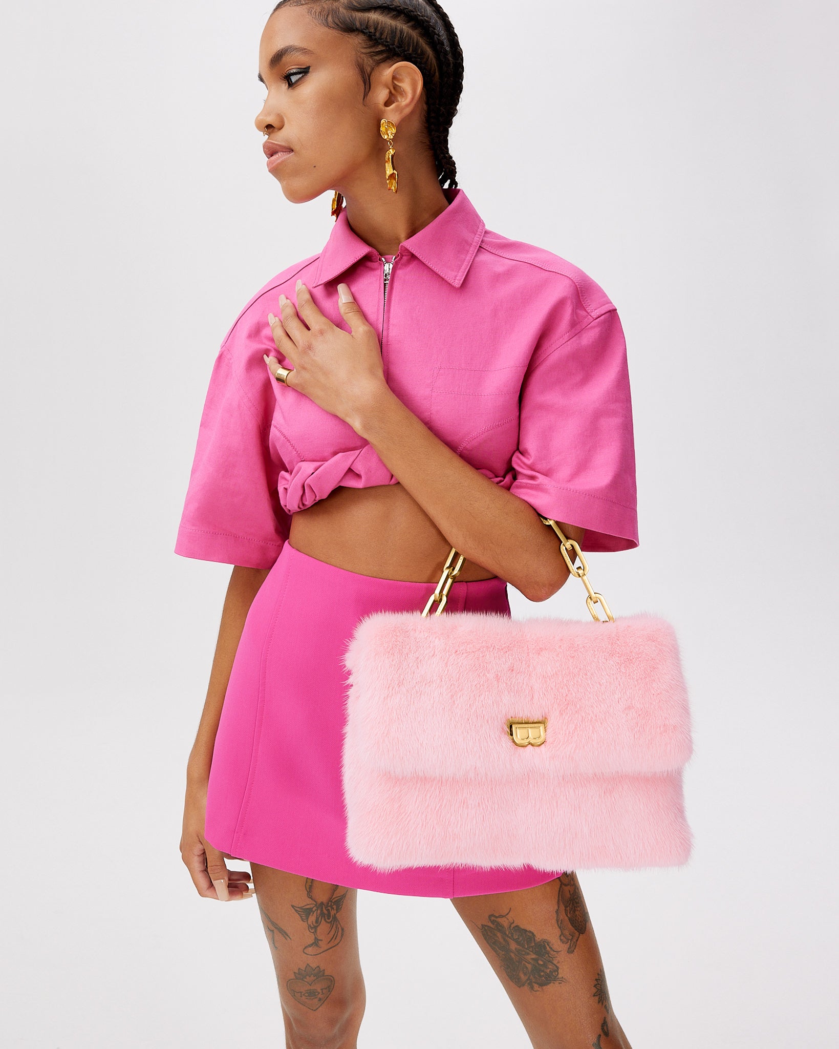 Brandon Blackwood New York - Lisa Shoulder Bag - Pink Mink w/ Brass Hardware