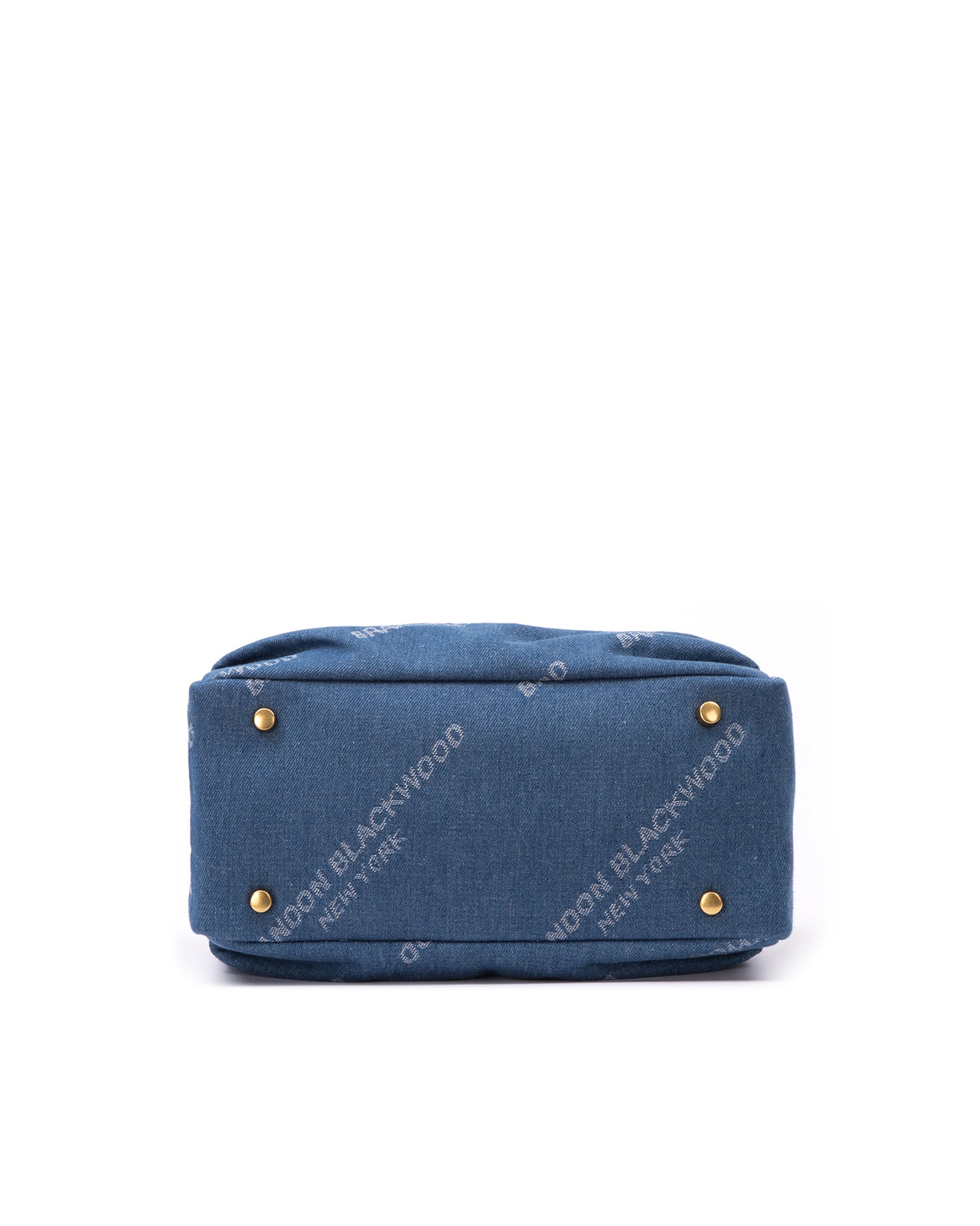 Calfskin and denim crossbody bag with logo in Blue