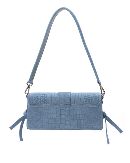 Back of Nia Bag with blue croc embossed suede thumbnail 5