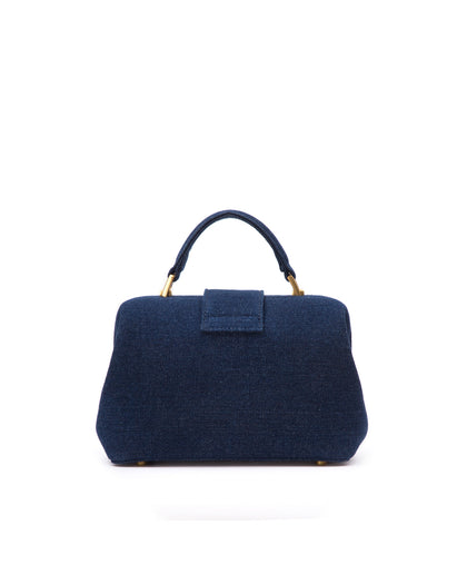 Back of Elizabeth Doctor Bag in dark denim with dark denim handle thumbnail 6