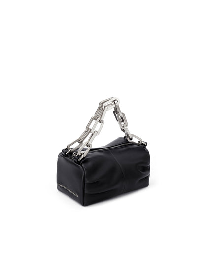Mini Valentina with black smooth leather and brass chain link handle with brass logo embossed zipper closure  thumbnail 4