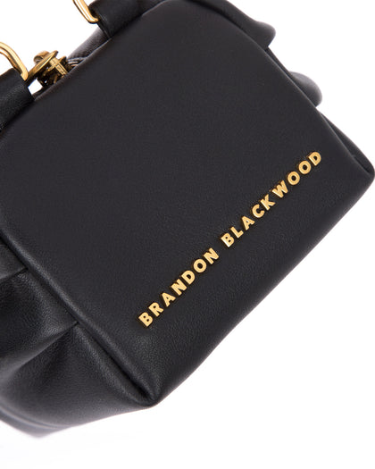 Angled close up of Mini Valentina with black smooth leather  thumbnail 3