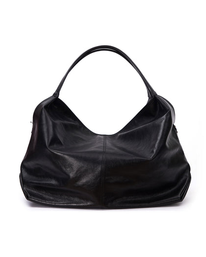 Back Hobo Tote Bag in Black Cracked Leather with Silver Hardware thumbnail 6