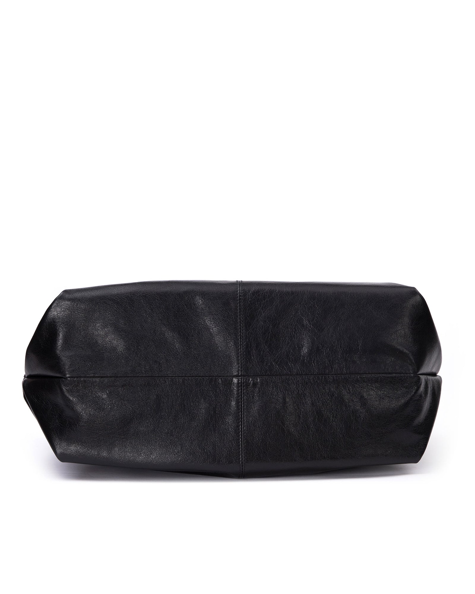 Bottom Hobo Tote Bag in Black Cracked Leather with Silver Hardware