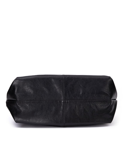 Bottom Hobo Tote Bag in Black Cracked Leather with Silver Hardware thumbnail 5