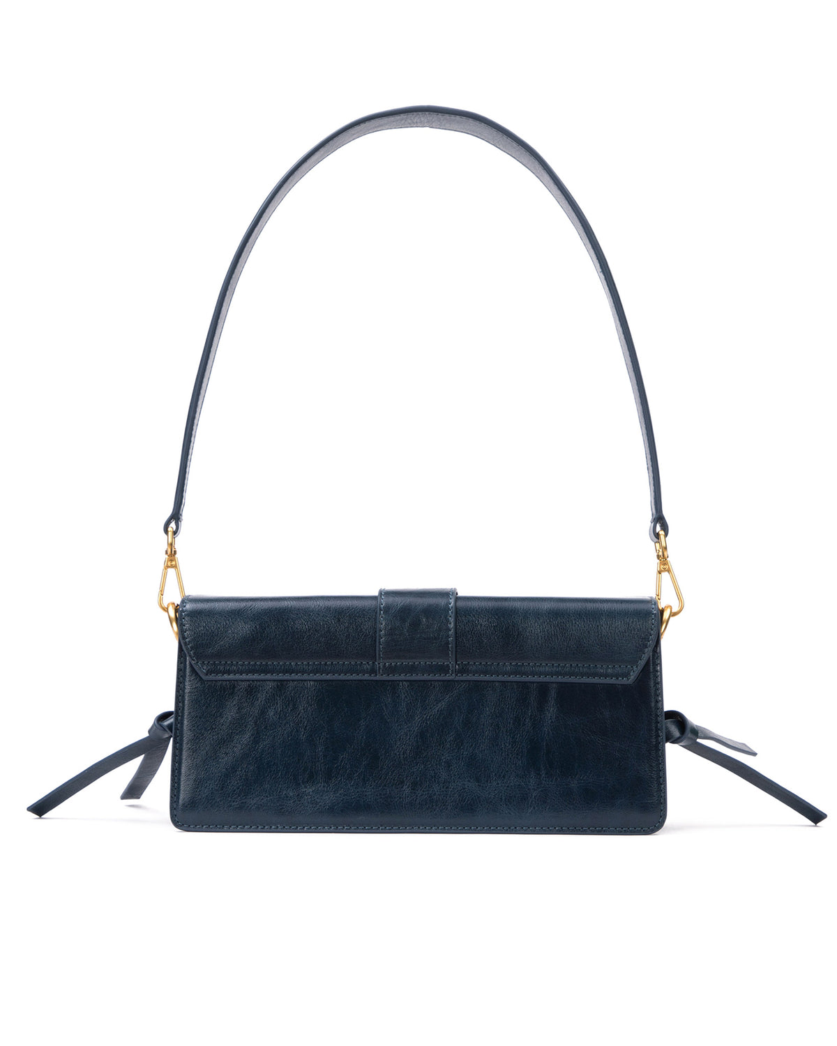 Back of Nia Bag with navy cracked leather