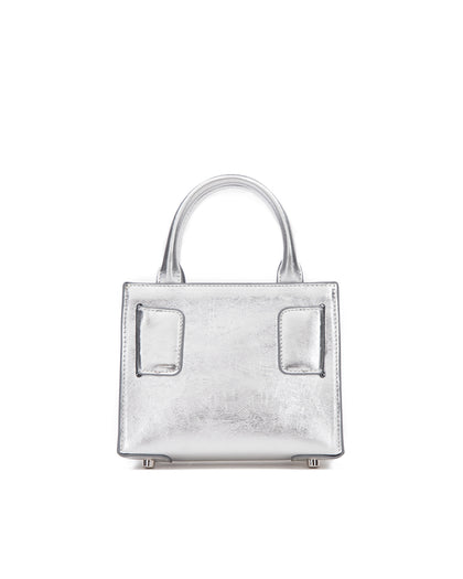 Back of Kuei Bag in silver crinkle leather with silver leather handle thumbnail 6