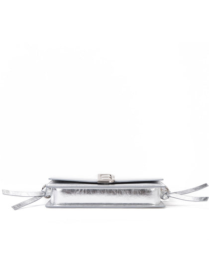 Bottom of Nia Bag with silver cracked leather four metal feet thumbnail 8