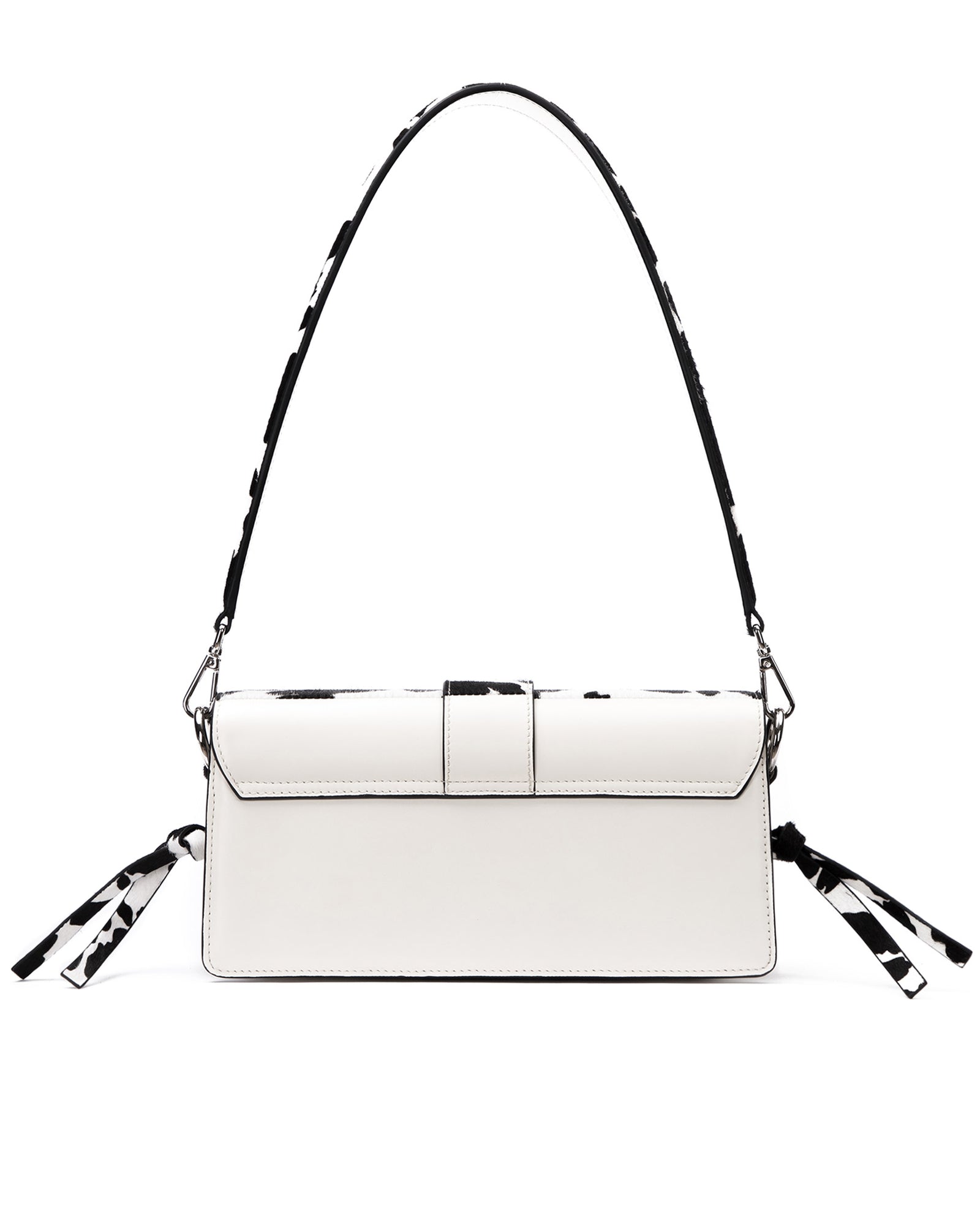 Back of Nia Bag with  black and white cow print