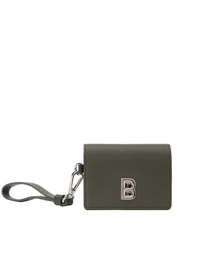 Front of Accordion Card case, green leather body, silver Brandon Blackwood buckle, wristlet thumbnail 1