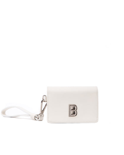 Front of Accordion Card case, white leather body, silver Brandon Blackwood buckle, wristlet thumbnail 1