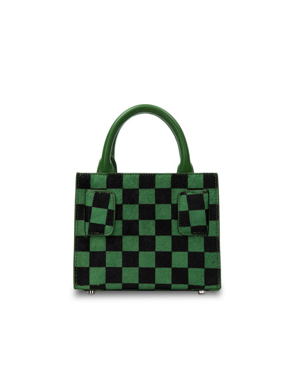 Back of Kuei Bag in black and green checkered ponyhair with black and green checkered ponyhair handle thumbnail 6