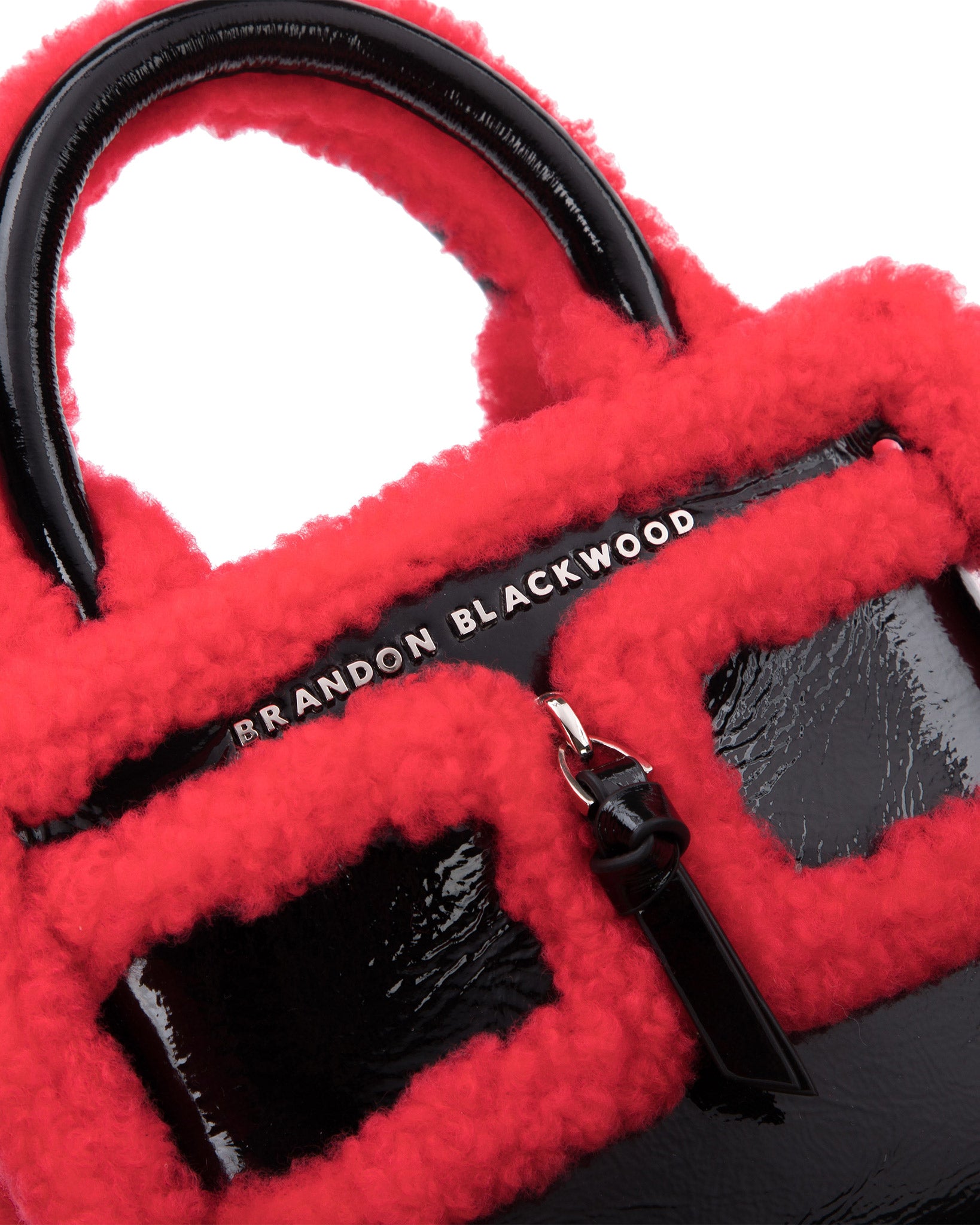 Brandon Blackwood New York - Kuei Bag - Black Patent Leather w/ Bright Red Shearling Trim