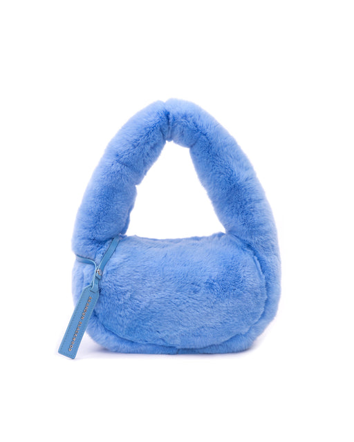 Front of Parker Shoulder Bag in Blue Rex Rabbit Fur 