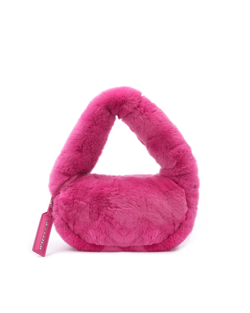 Front of Parker Shoulder Bag in Hot Pink Rex Rabbit Fur