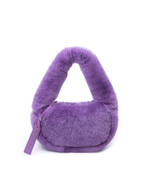Front of Parker Shoulder Bag in Purple Rex Rabbit Fur