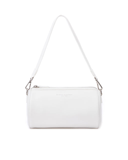 Front of Bianca Duffle in White leather with leather shoulder strap 