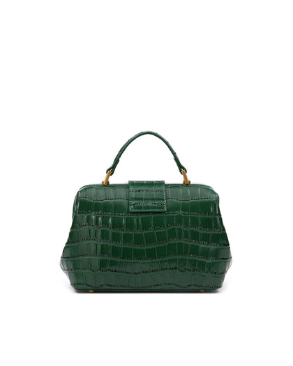Back of Elizabeth Doctor Bag in hunter green croc embossed leather with hunter green croc embossed leather handle thumbnail 6