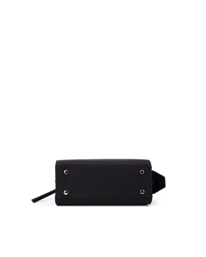 Bottom of Arlen Bag, black nylon body, 4 metal feet thumbnail 6
