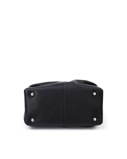 Bottom  of Valentina Shoulder Bag in Black Smooth Leather with Silver Handle thumbnail 5