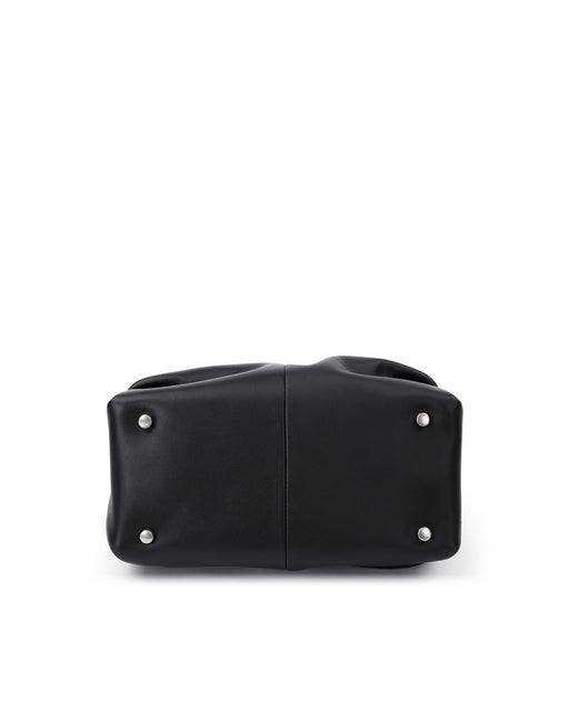 Bottom  of Valentina Shoulder Bag in Black Smooth Leather with Silver Handle