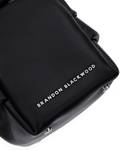 Angled close up  of Valentina Shoulder Bag in Black Smooth Leather with Silver Handle thumbnail 3
