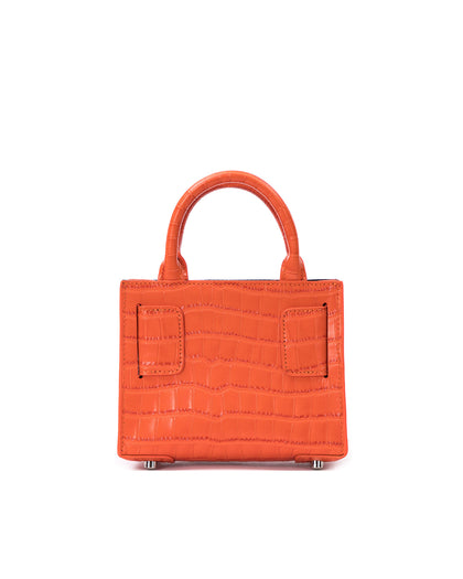 Back of Kuei Bag in orange croc embossed leather with orange croc embossed handle thumbnail 5