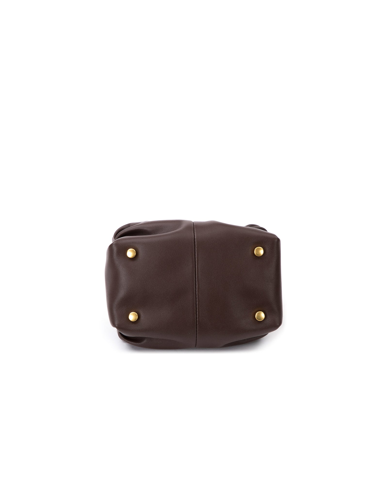 Bottom of Mini Valentina with dark brown leather four metal feet