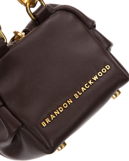 Angled close up of Mini Valentina with dark brown leather  thumbnail 3
